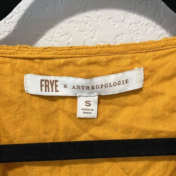ANTHROPOLOGIE x FRYE Nuri Eyelet Dress Sleeveless Faux Wrap Mustard, Size S - Picture 6 of 11